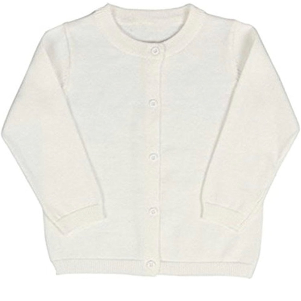 2024 Little Girls Crew Neck Long Sleeve Solid Cotton Fine Knit Cardigan Sweaters